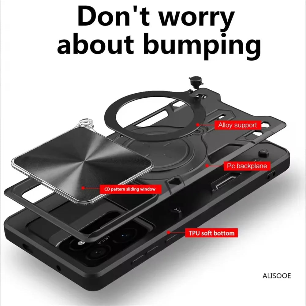 Xiaomi 14T Series Shockproof Armor Case with Slide Camera Lens & Ring Stand