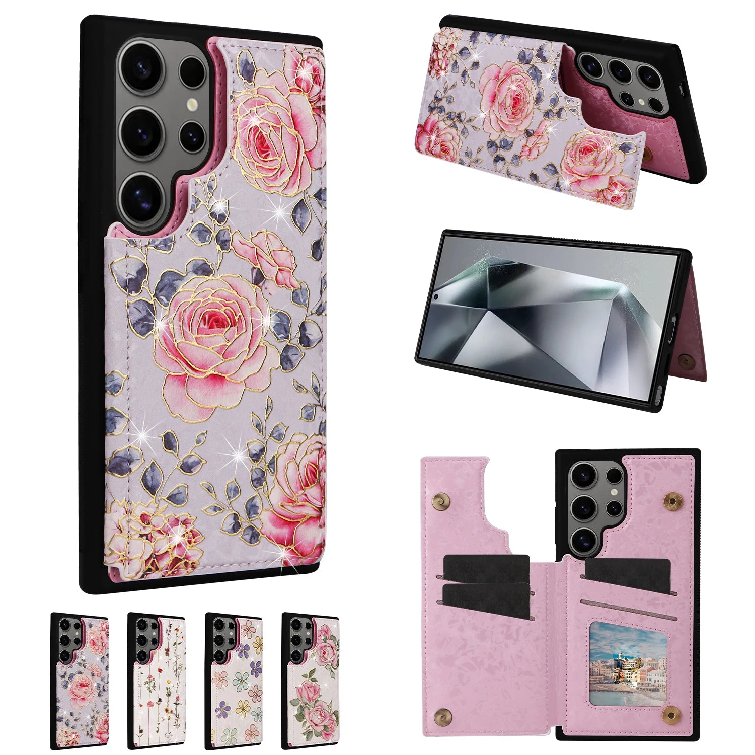 Floral Embossed Leather Wallet Case for Samsung Galaxy S24 Series