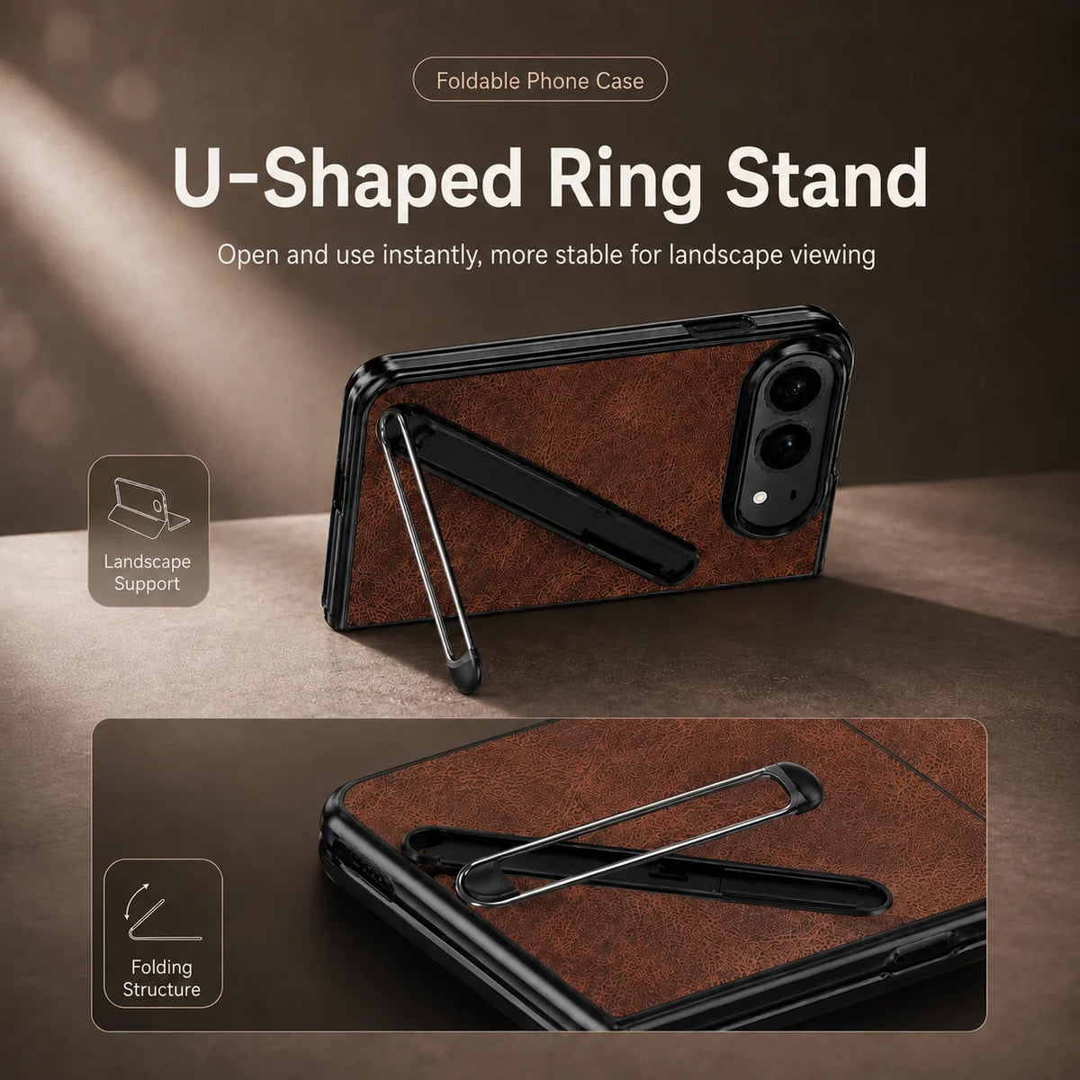 Vegan Leather Foldable Case With Built-In Capacitive Stylus for iPhone Duo