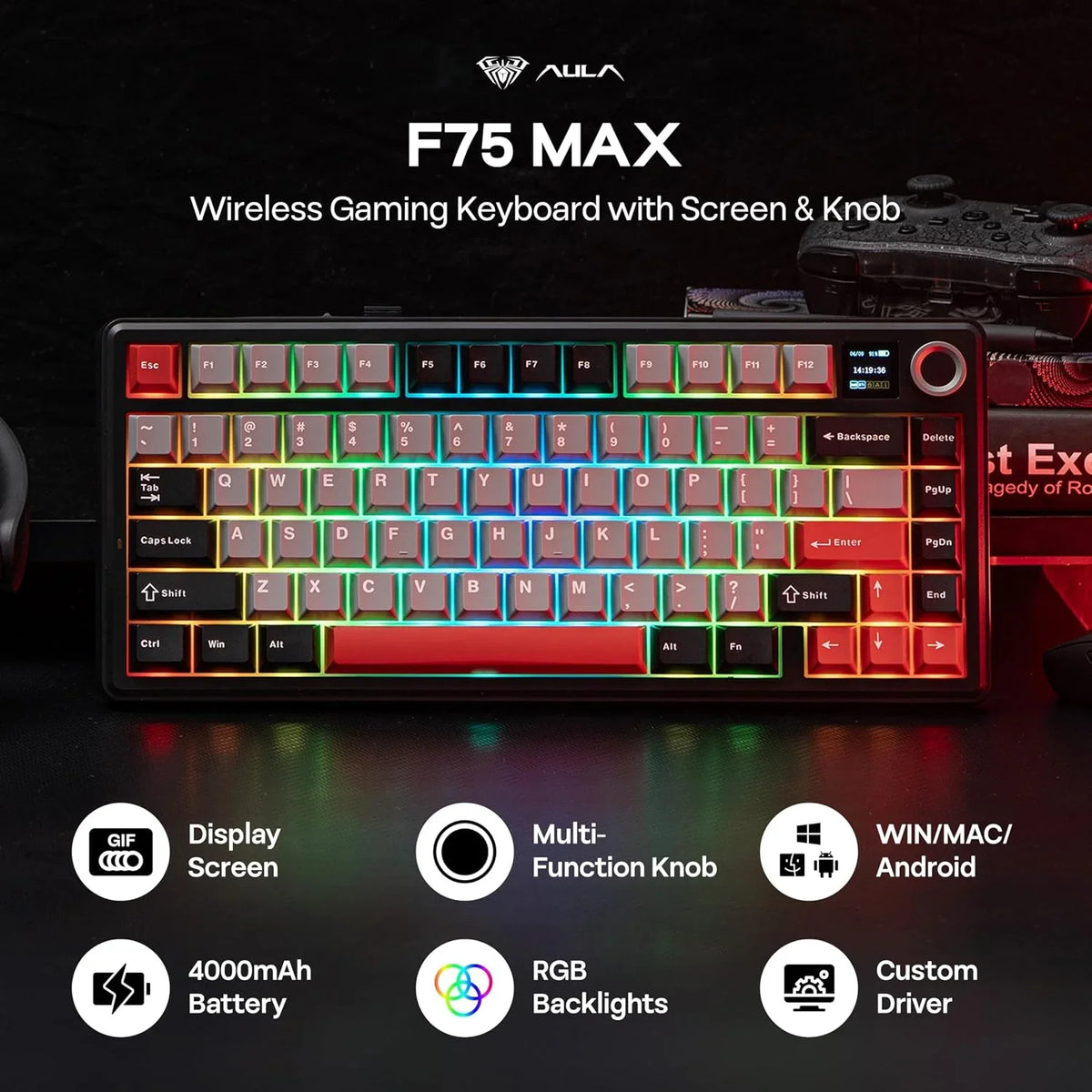 Aula F75 MAX 75% Wireless Mechanical Keyboard with LCD Screen