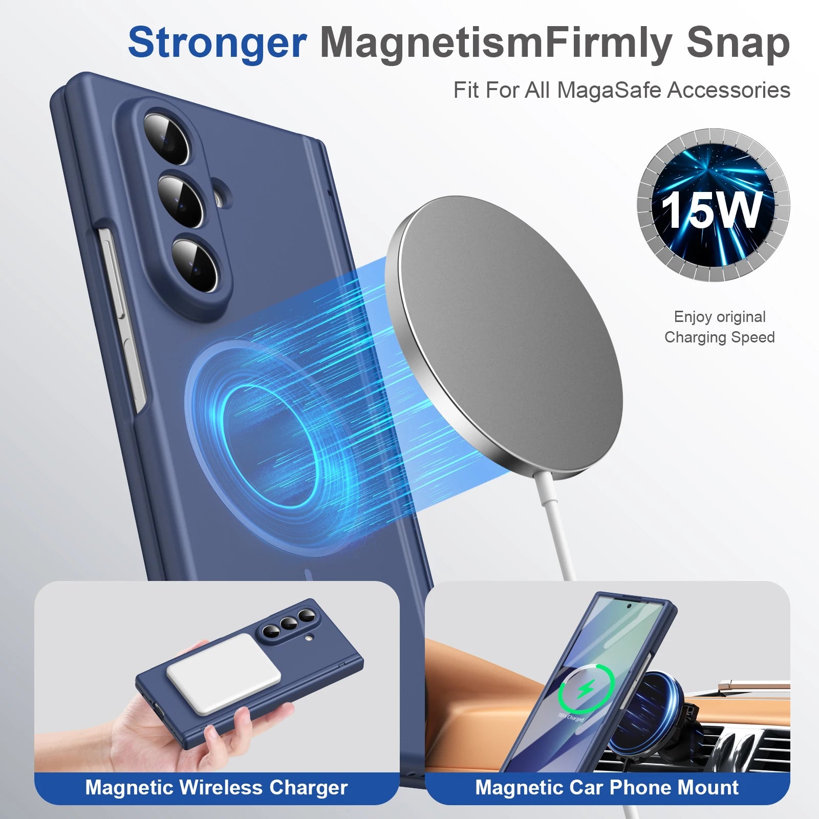 Durable Magnetic Frosted Case with Hinge Protection for Samsung Galaxy Z Fold 6