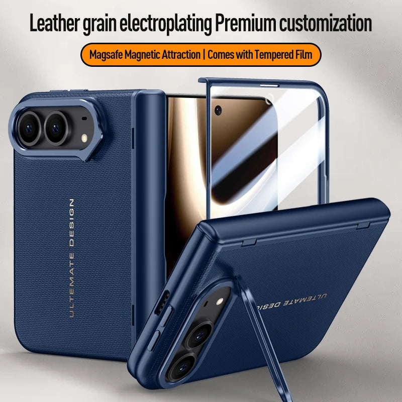 Leather Hinge Protection Case with Integrated Kickstand for iPhone Duo