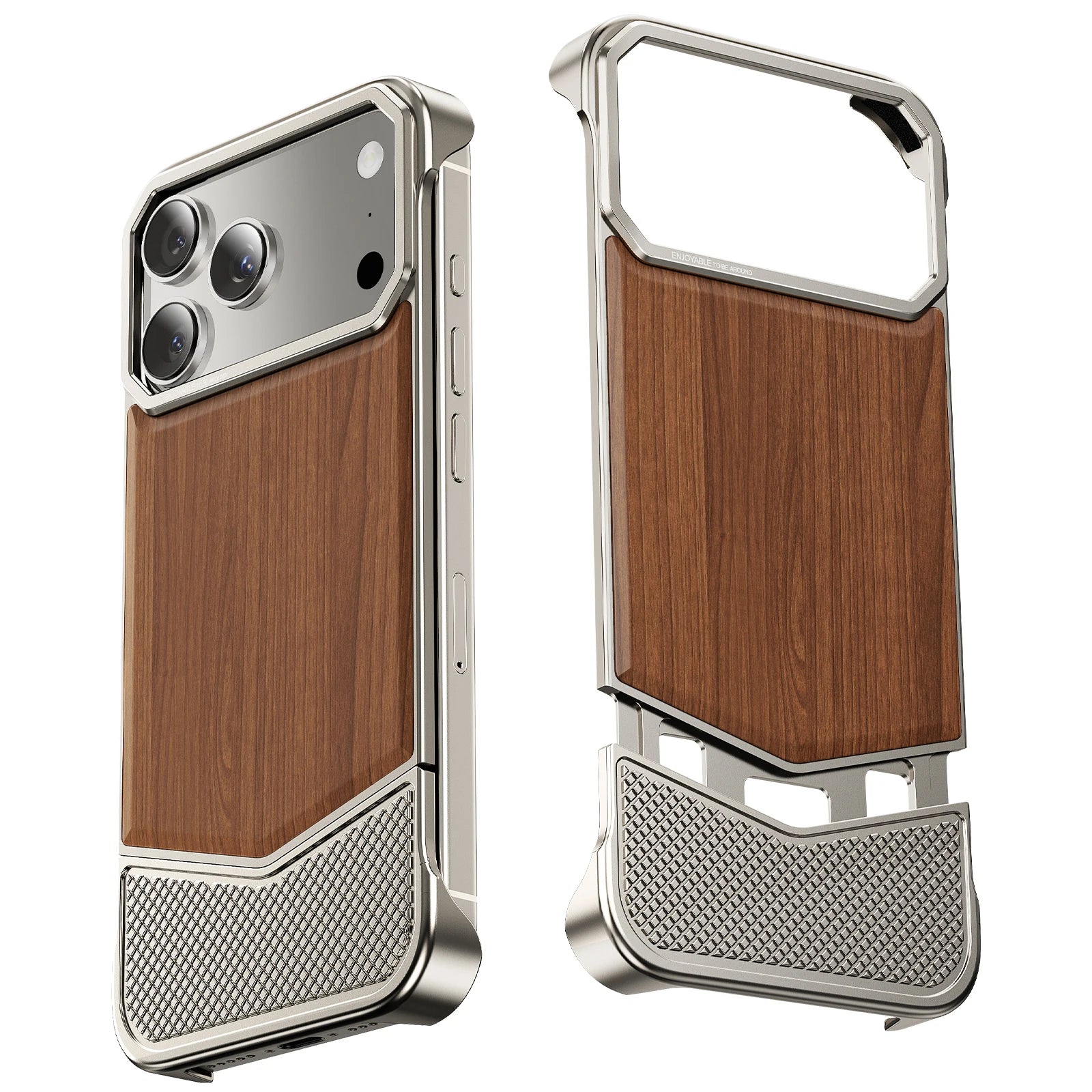 Wood Texture Phone Case with Metal Frame for iPhone 17 Pro & Pro Max
