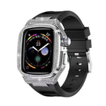 Diamond-Encrusted Stainless Steel Case with Rubber Strap for Apple Watch