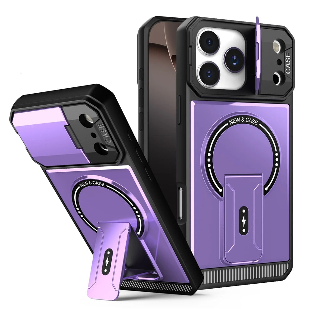 Shockproof Armor MagSafe Case with Flip Camera Protection and Stand for iPhone 17 Series