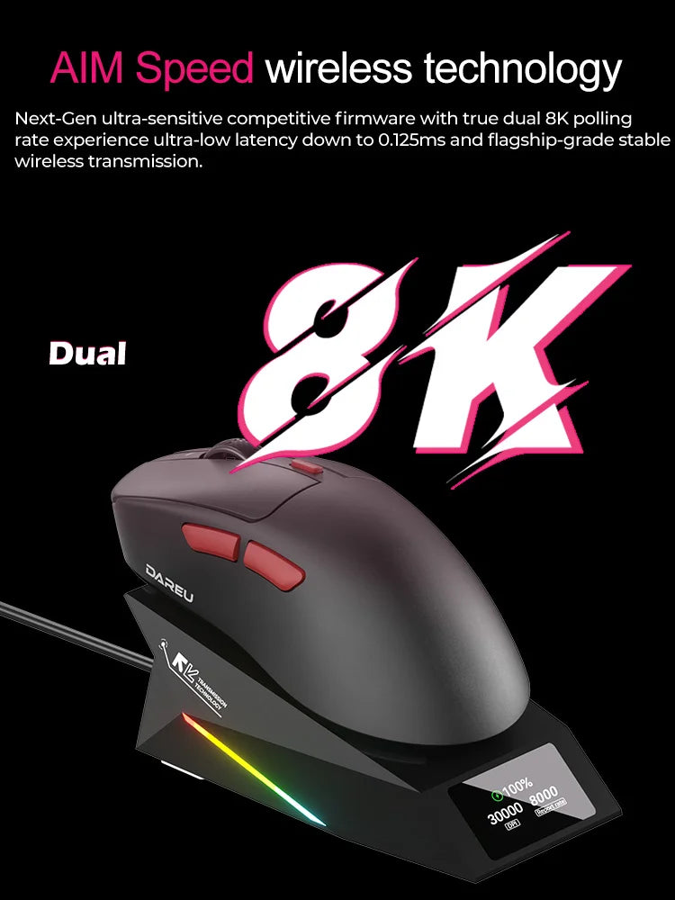DAREU AE6PRO Ultra-Light Wireless Gaming Mouse with Charging Base