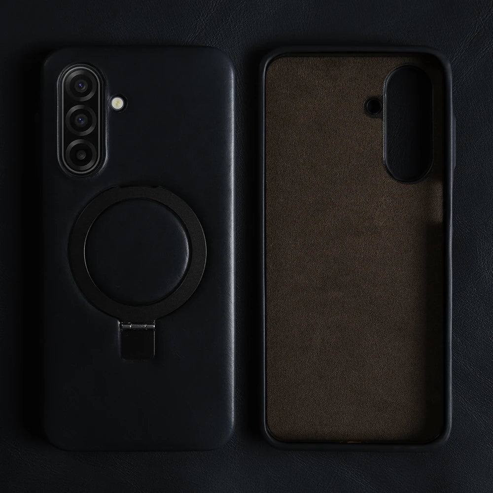Genuine Leather Case with 90° Rotating Magnetic Bracket Stand for Samsung Galaxy A26