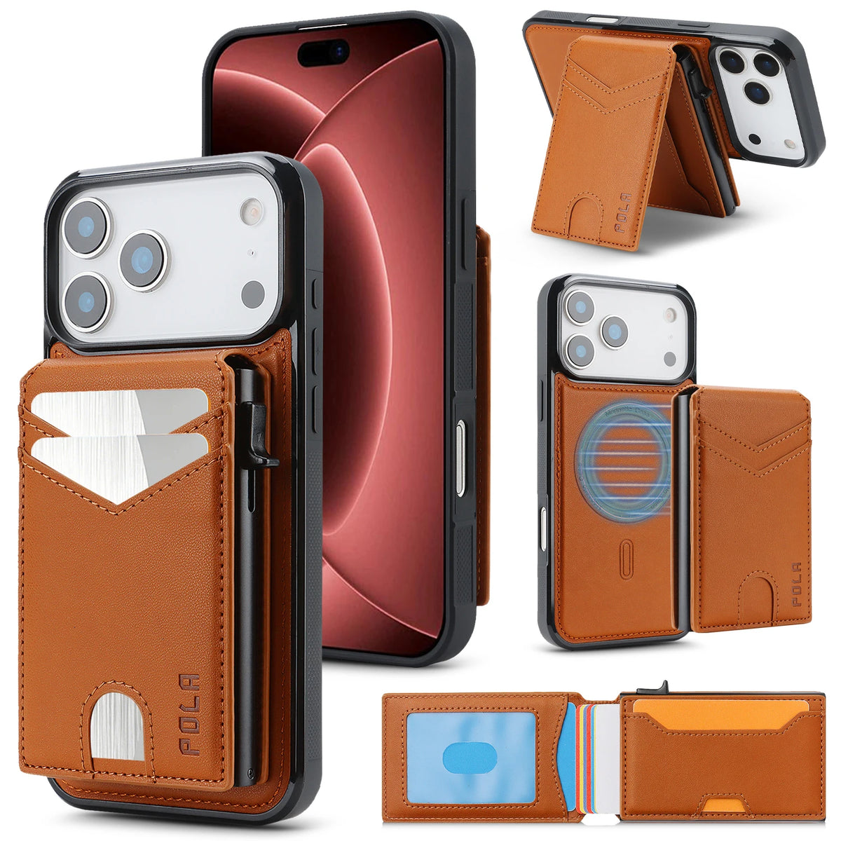 Shockproof Leather MagSafe Case with Detachable Wallet Pouch for iPhone 18 Series