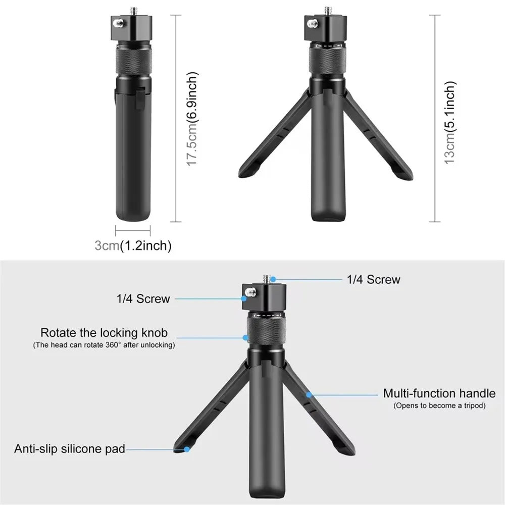 Universal 1/4" Screw Desktop Tripod & Rotating Grip for Action Cameras