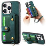 Wrist Strap Leather Wallet Case with Card Holder and Kickstand for iPhone 16 Series