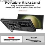 Military Grade Slide Camera Lens Armor Case with Ring Stand for Samsung Galaxy S25 Series