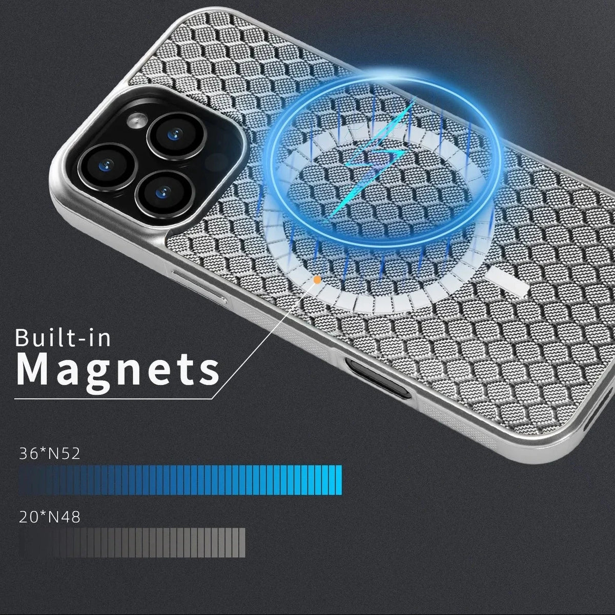 Glossy Silver Quilted MagSafe Case with Raised Camera Lens Protection for iPhone 15 Series