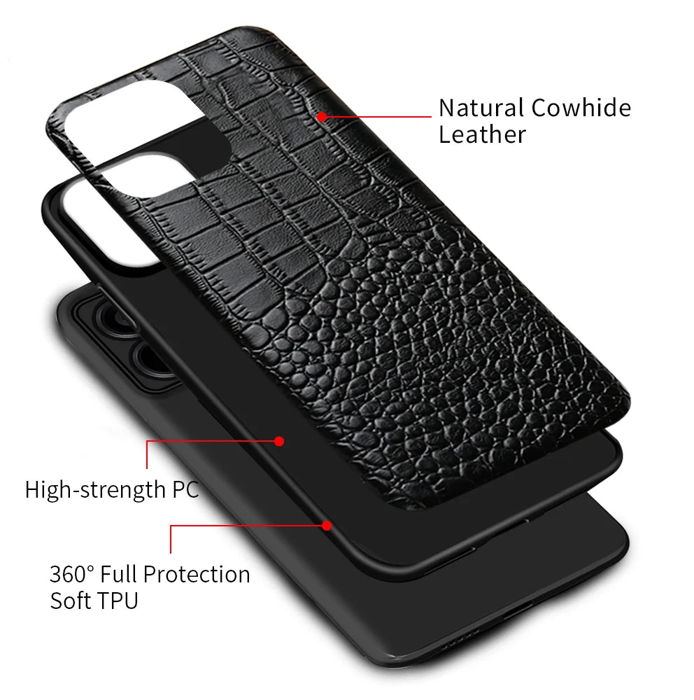 Shockproof Genuine Cowhide Leather Phone Case for Xiaomi Redmi Note 13 Series