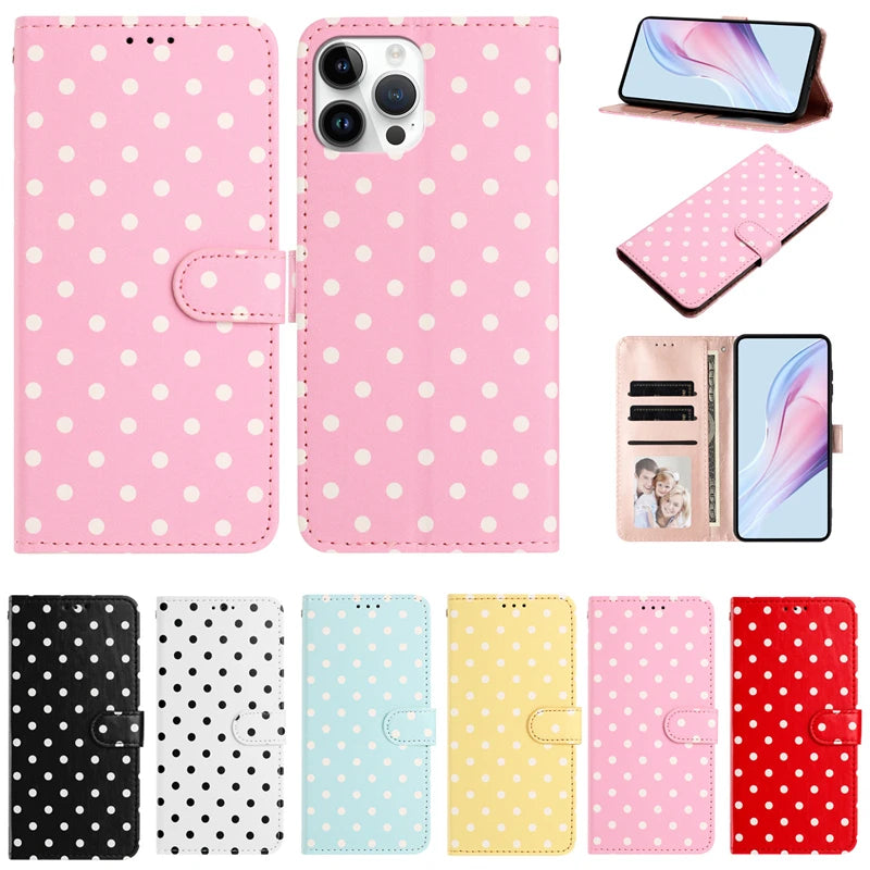 Wave Dot Texture Leather Wallet Phone Case for iPhone 15 Series