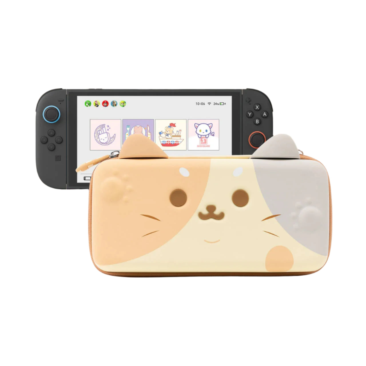 Nintendo Switch case with a cute animal design on a beige background