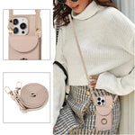 iPhone 15 Series Crossbody Leather Phone Case with Card Holder & Ring & Lanyard