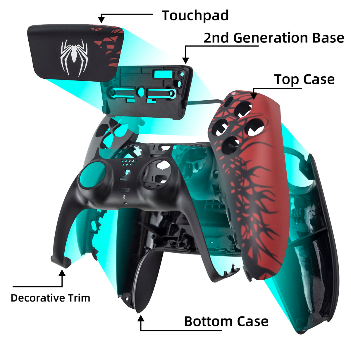 Red and Black Replacement Shell Kit for PS5 DualSense Controller