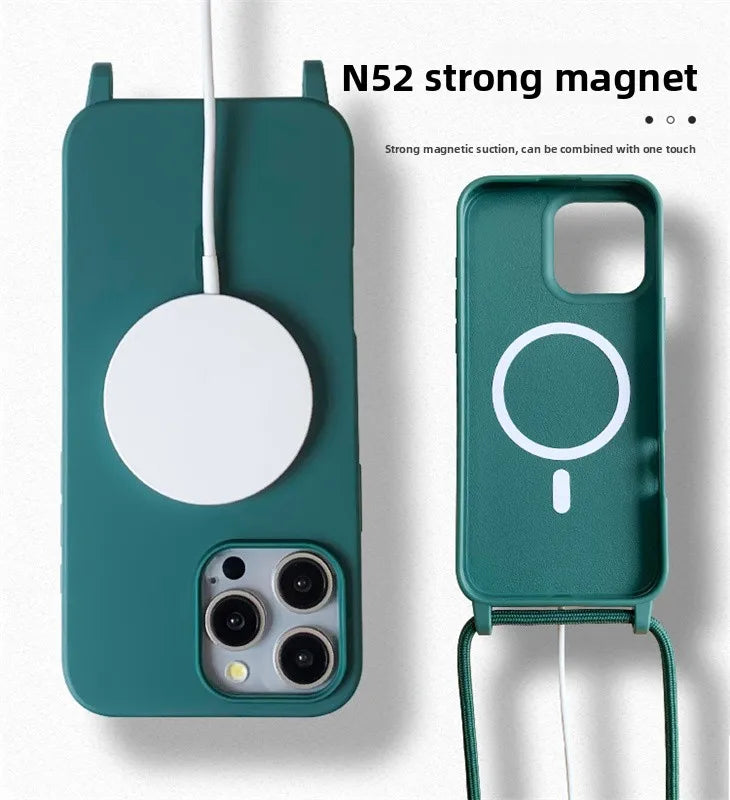 Soft TPU Silicone Crossbody Lanyard MagSafe Case for iPhone 15 Series