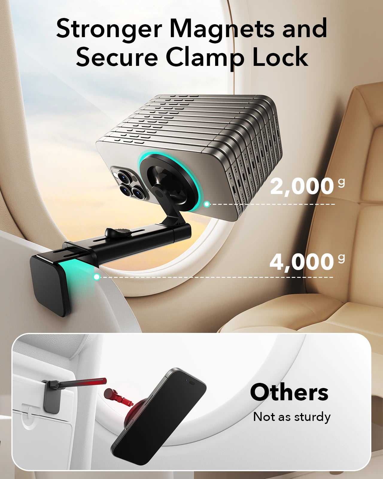 Magnetic Plane Phone Mount with Metal Ring