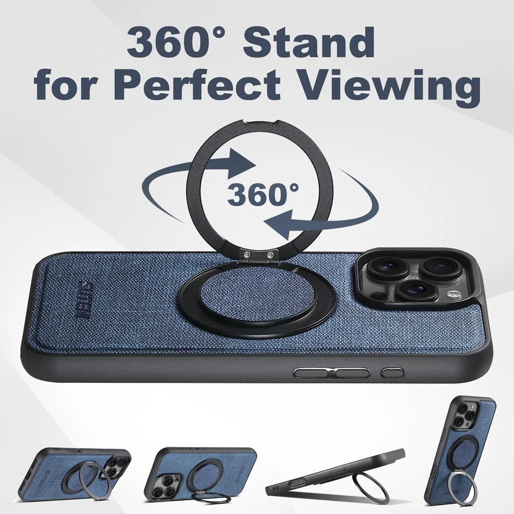 iPhone 16 Series Denim MagSafe Case with 360° Ring Bracket & Kickstand