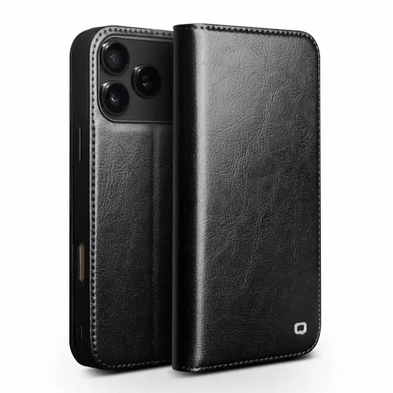 Premium Genuine Leather Flip Case with Kickstand for iPhone 17 Series