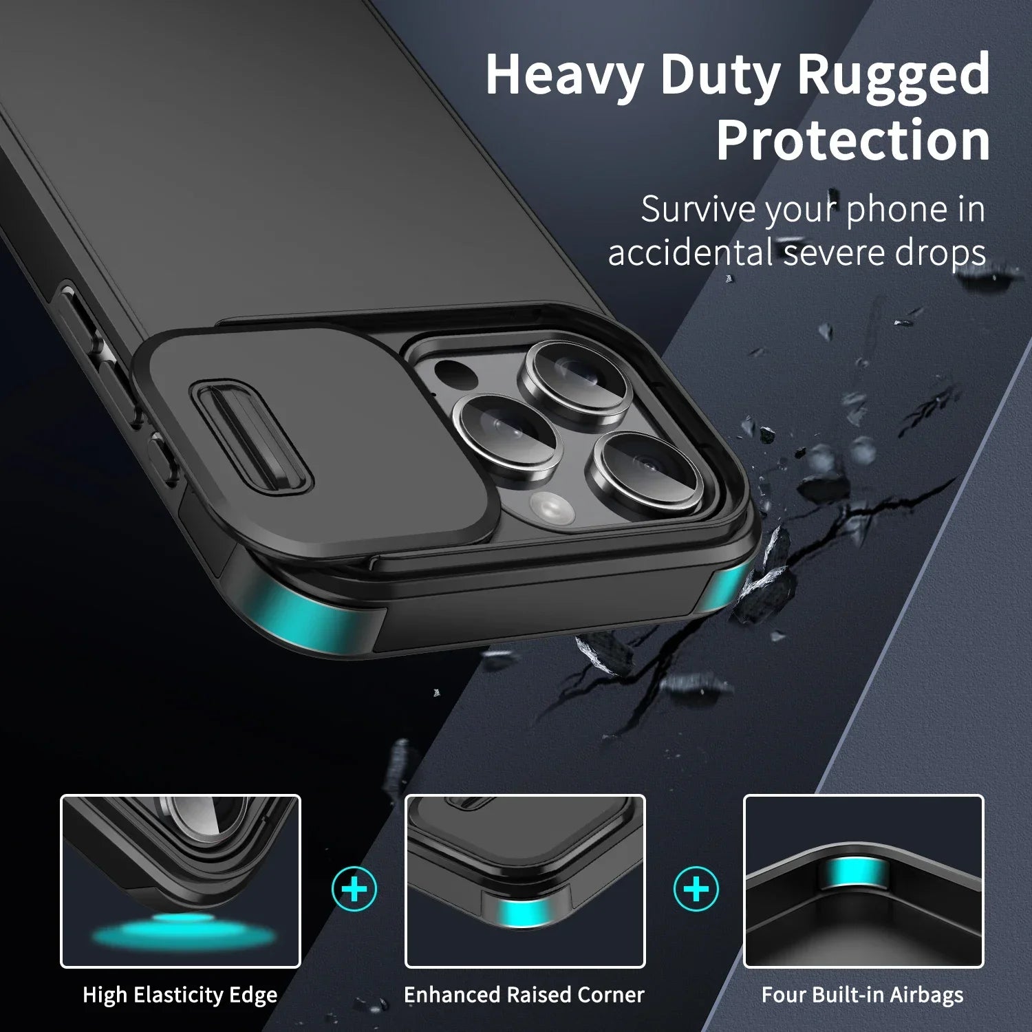 Heavy-Duty Shockproof Case with Sliding Camera Protector for iPhone 16 Series