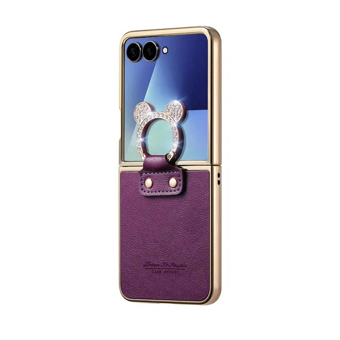 Luxury Leather Case with Rhinestone Ring Holder for Samsung Galaxy Z Flip 7