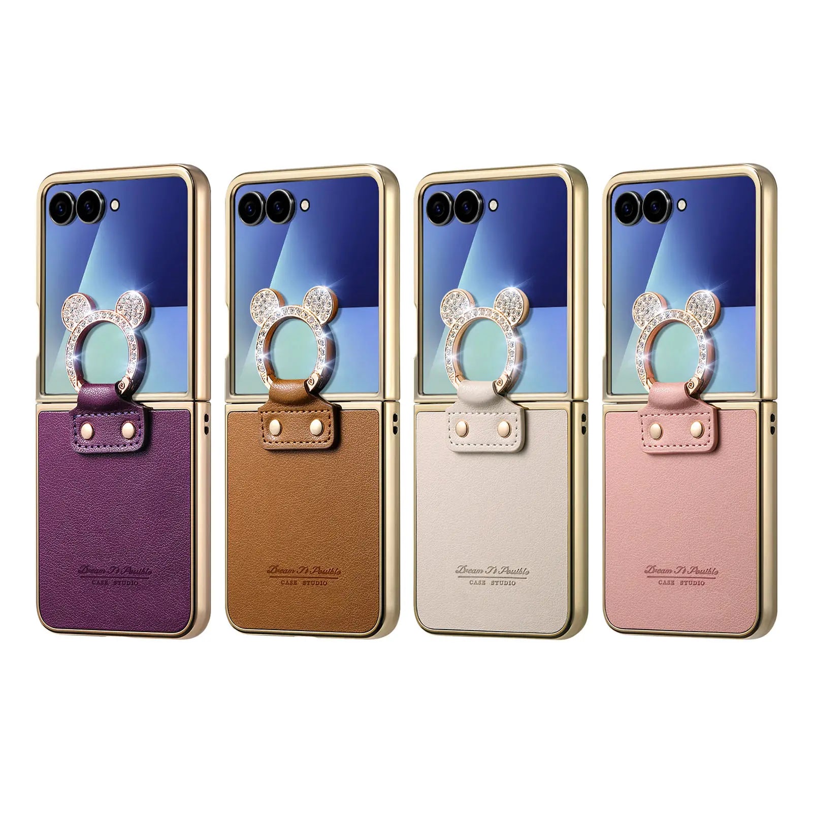 Luxury Leather Case with Rhinestone Ring Holder for Samsung Galaxy Z Flip 7