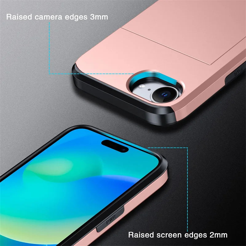 Luxury Armor Slide Card Slot Wallet Case for iPhone 16e