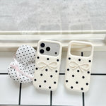 3D Black Polka Dot Bow Silicone Case for iPhone 17 Series