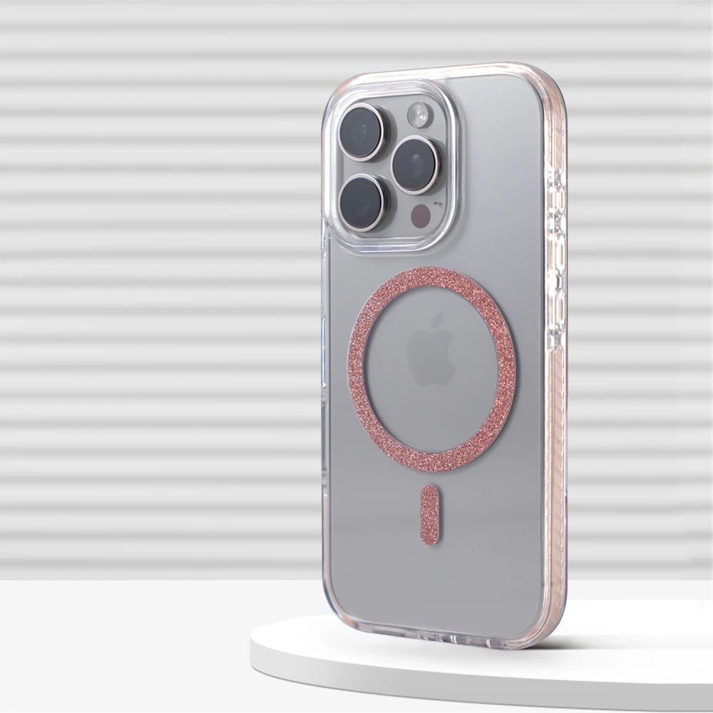 Transparent Glitter Oval MagSafe Ring Case with Bumper Protection for iPhone 15 Series