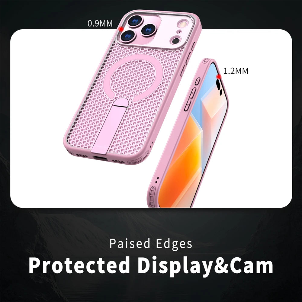 Honeycomb Mesh Cooling MagSafe Shockproof Armor Case with Alloy Bracket for iPhone 17 Series