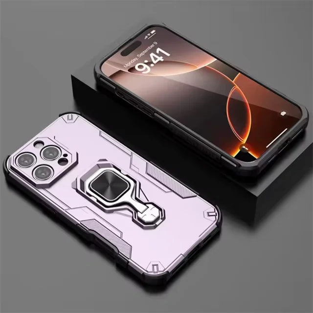 Durable Multi-Function Magnetic Case with Metal Ring Holder for iPhone 15 Series