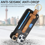 iPhone 15 Series Leather Wallet Case with Wrist Strap & Card Holder