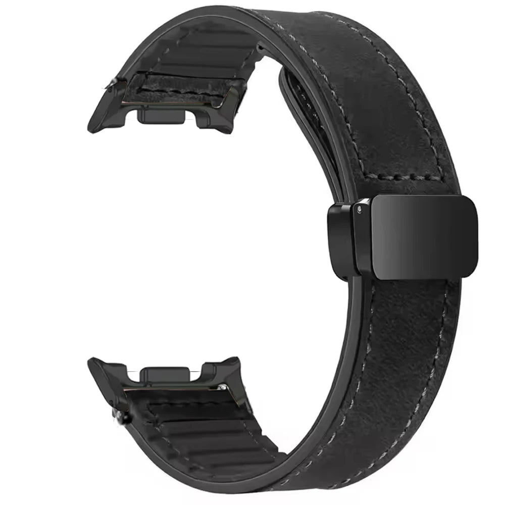 Leather Silicone Watchband with Magnetic Buckle Closure for Samsung Galaxy Watch Ultra 2