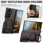 Textured Leather Magnetic Case with 360° Rotating Ring Stand for Samsung Galaxy Z Fold 7
