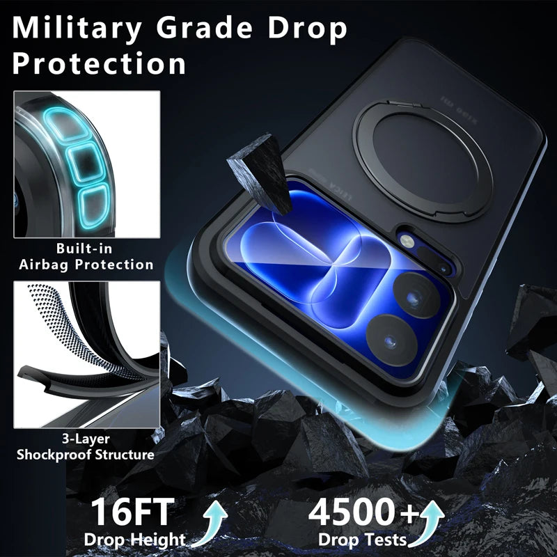 Matte PC TPU Shockproof Case with 360° Rotating Magnetic Ring for Xiaomi 18 Series