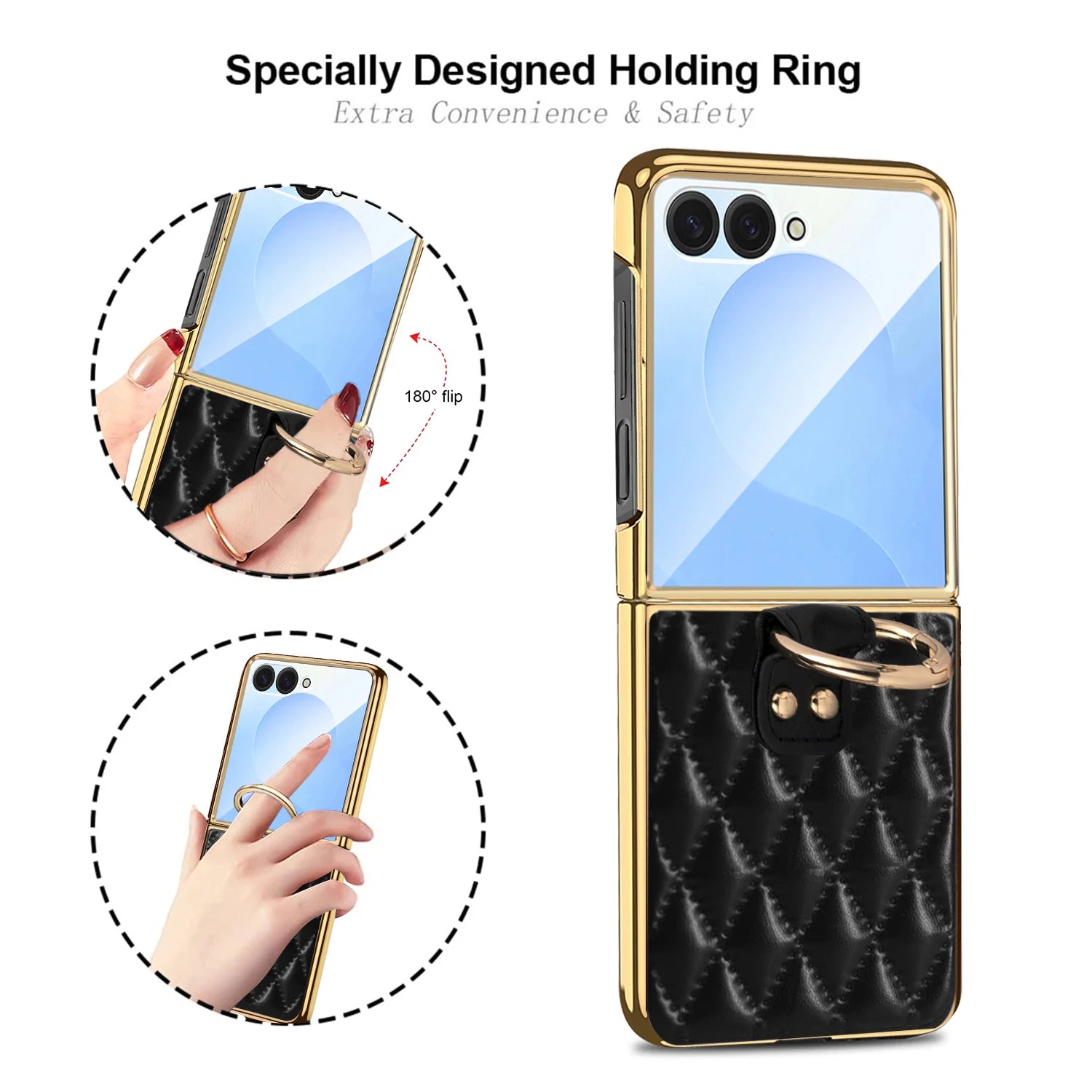 Diamond Grid Leather Magnetic Case with Ring Holder for Samsung Galaxy Z Flip 8