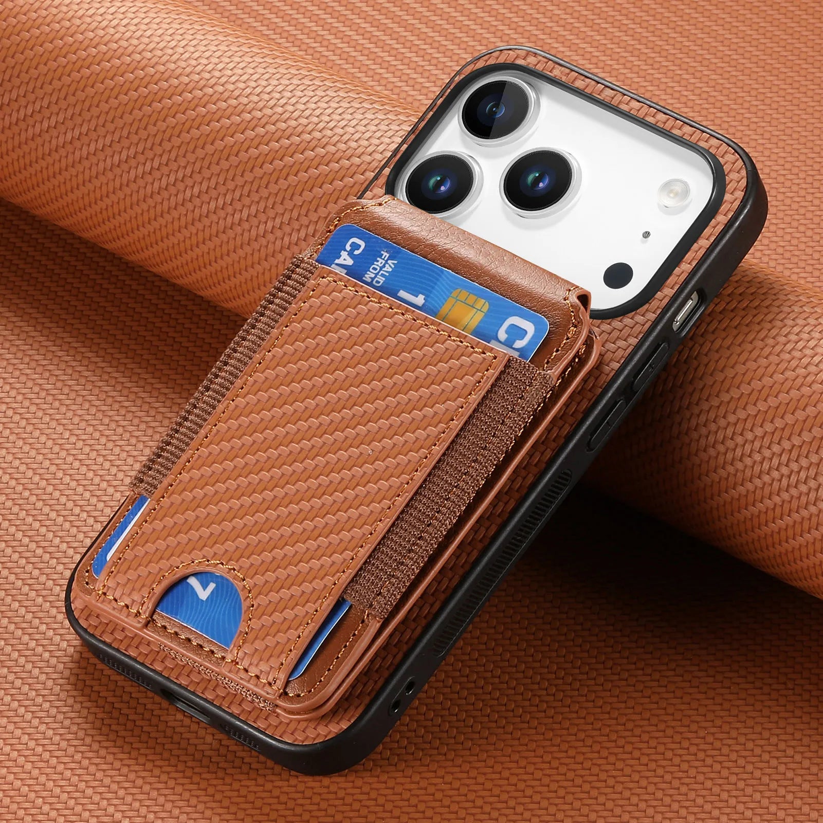 Carbon Fiber Design Vertical Flip Phone Holder Wallet Case for iPhone 17 Series