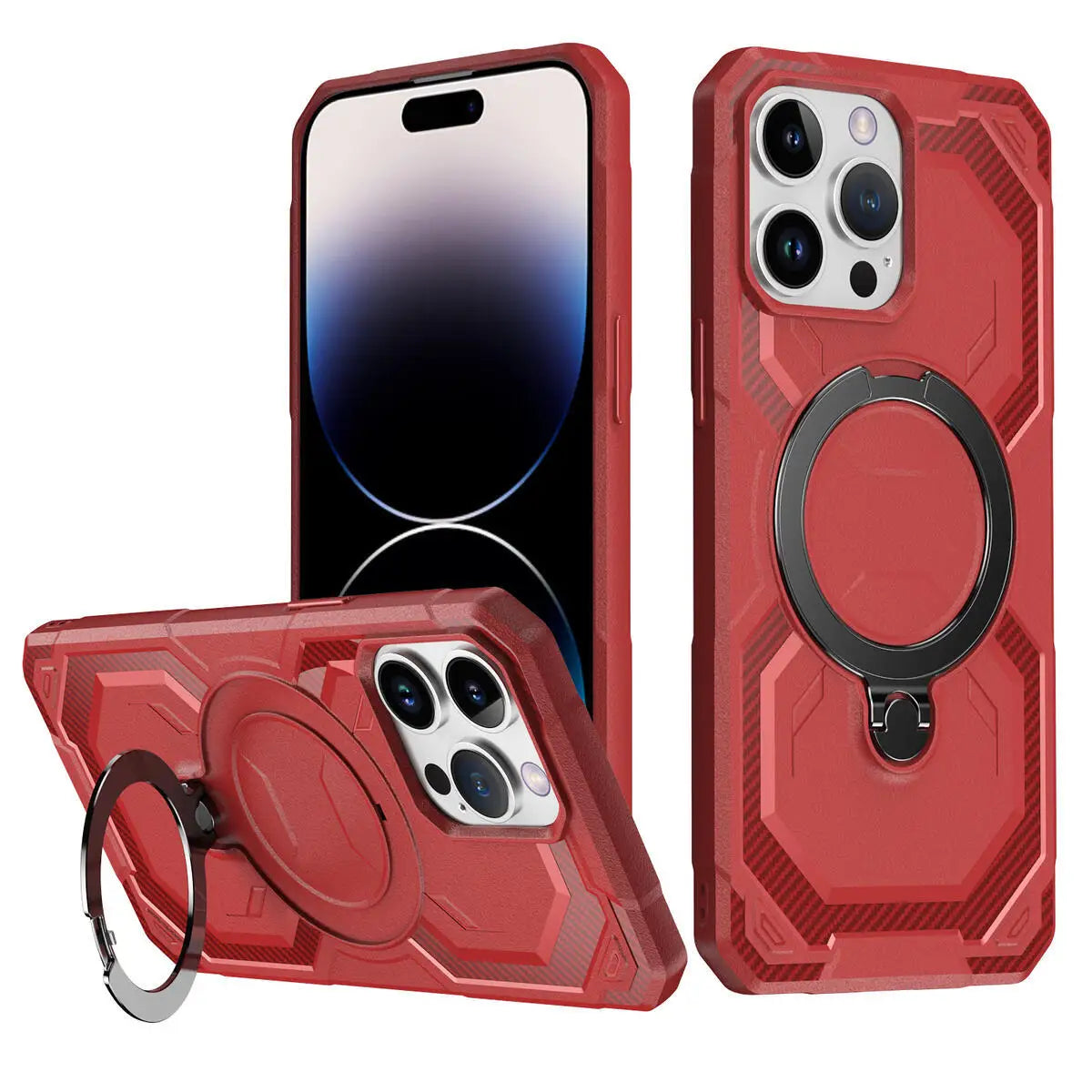 Heavy-Duty Armor Case with 360° Rotating Kickstand for iPhone 16 Series