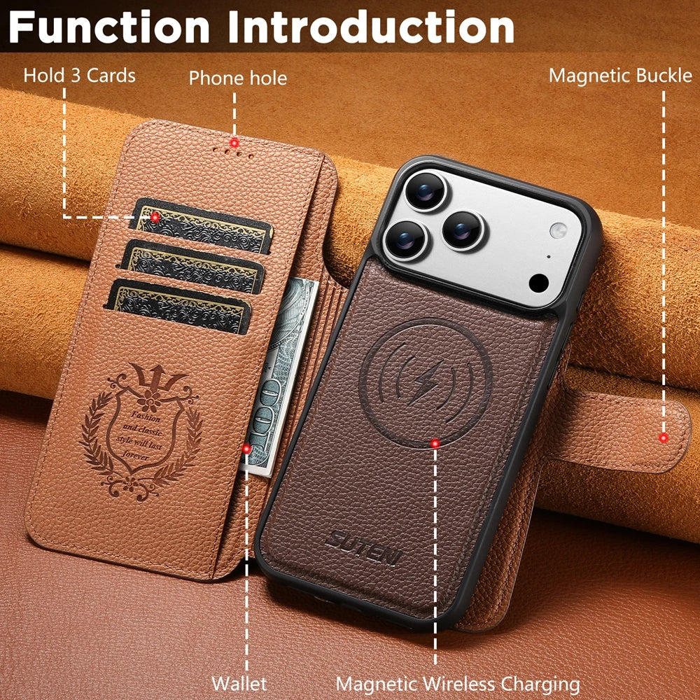 Premium Flip Leather MagSafe Wallet Case for iPhone 17 Series