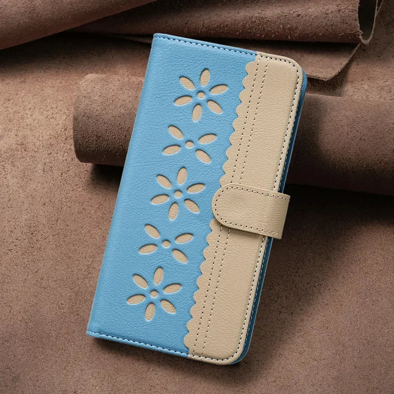 Flower Pattern Flip Leather Wallet Case for iPhone 16 Series