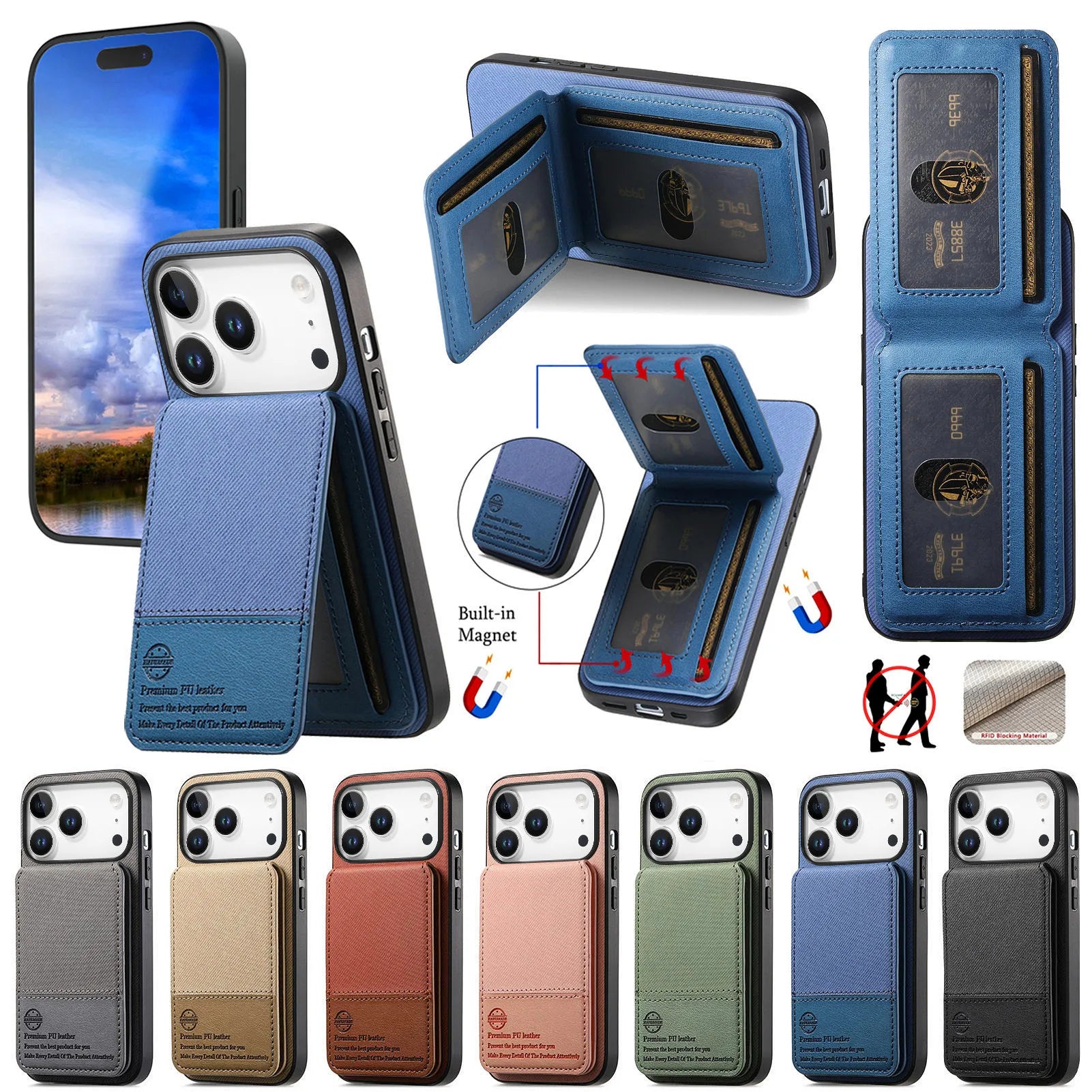 Multi-Functional Twill Weave Leather Wallet Case with Up-Down Opening & RFID Protection for iPhone 17 Series