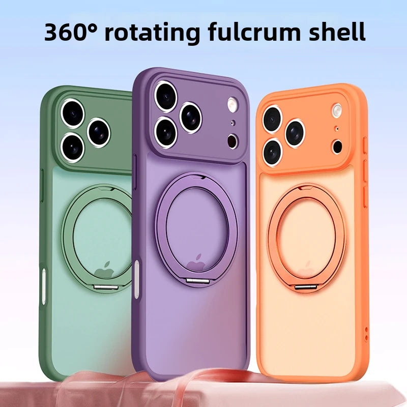 Translucent MagSafe Case with 360° Rotating Ring Stand for iPhone 17 Series