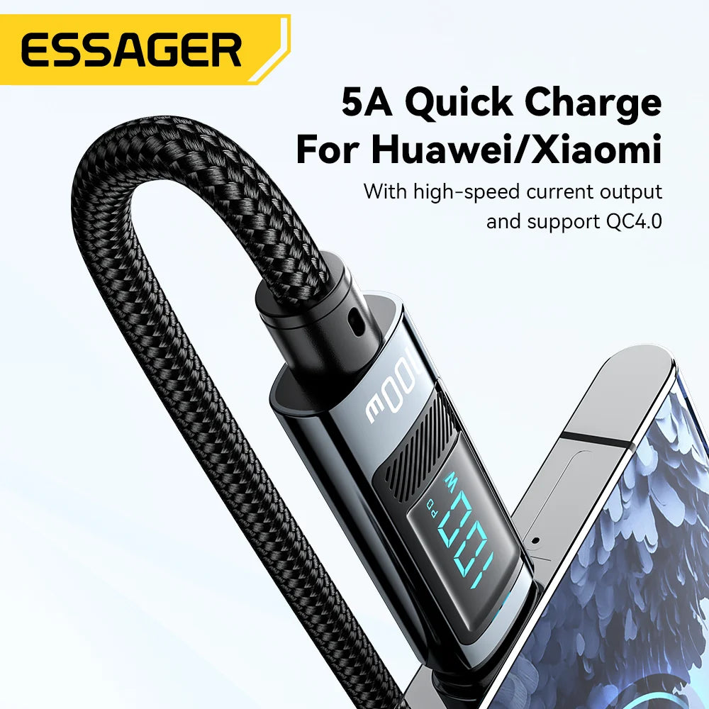 Essager 100W USB Type-C Fast Charging Cable with LED Digital Display