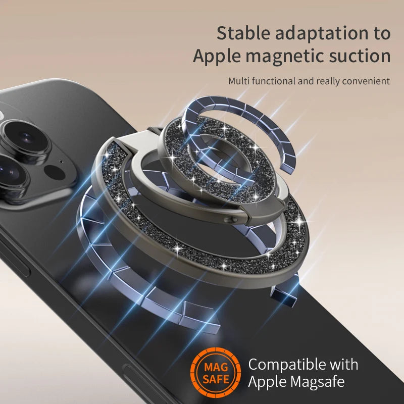 Universal Magnetic Phone Grip and Kickstand with Double-Sided Ring