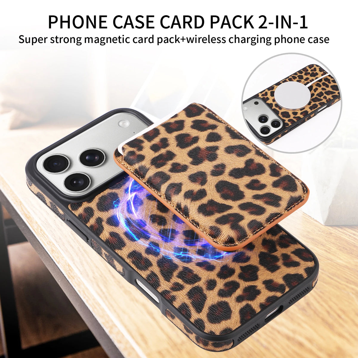MagSafe Compatible Leather Case with Detachable Card Holder for iPhone 17 Series