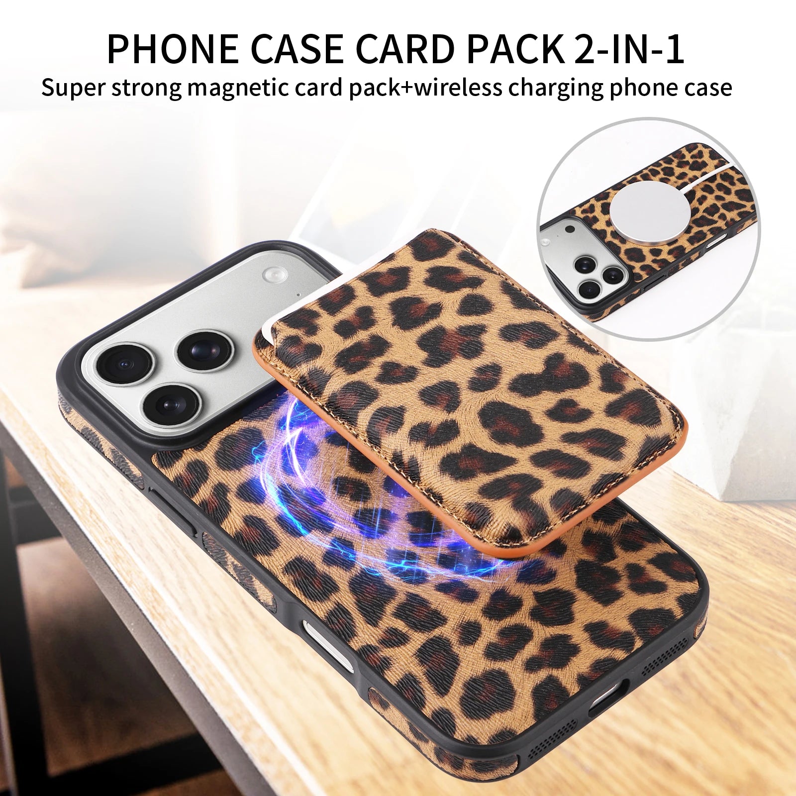 MagSafe Compatible Leather Case with Detachable Card Holder for iPhone 17 Series
