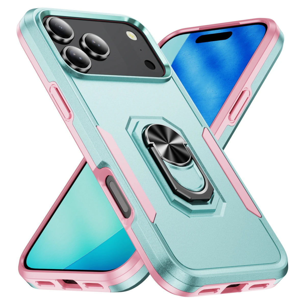 Dual-Layer Shockproof Case with 360° Rotating Ring Stand for iPhone 18 Series