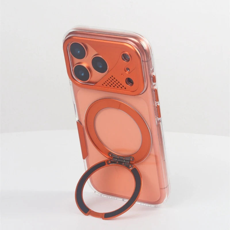 Shockproof Clear MagSafe Case with 360° Ring Stand for iPhone 17 Pro and 17 Pro Max
